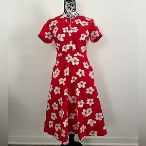 J. Crew Scarlet and Ivory Floral Midi Dress